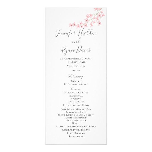 Pink Spring Blossoms Wedding Program (Front)