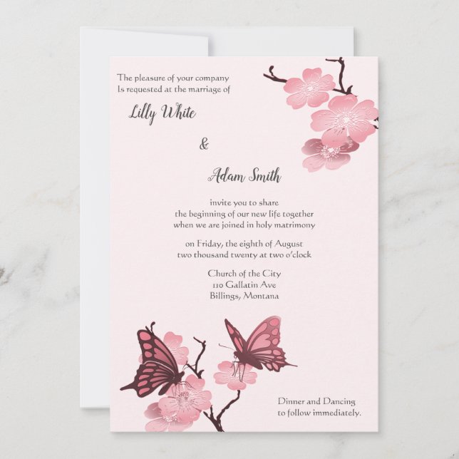 Pink Spring Blossoms With Butterflies (Front)