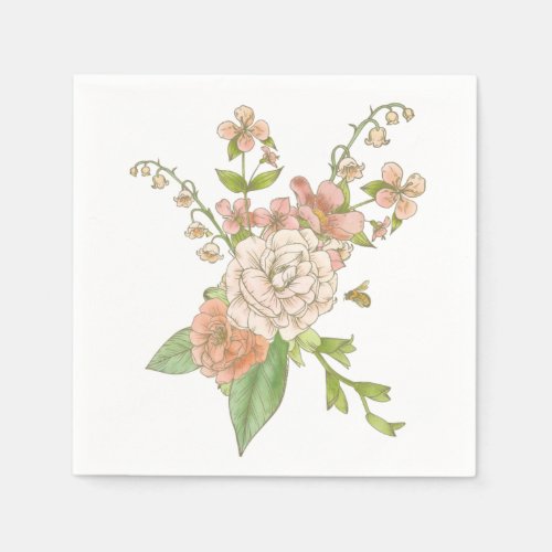 Pink Spring Bouquet Watercolor Paper Napkin