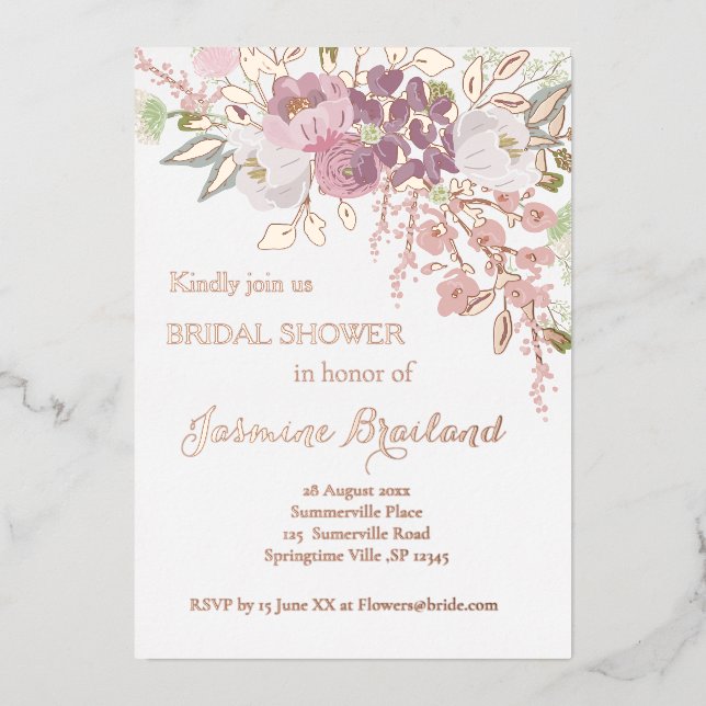 Pink Spring Bridal Shower Rose Gold Foil Invitation (Front)