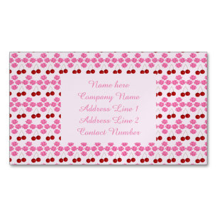 Pink Spring Cherry blossom and cherries Patterned Business Card Magnet