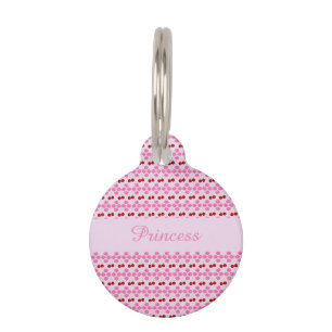 Pink Spring Cherry blossom and cherries Patterned Pet ID Tag