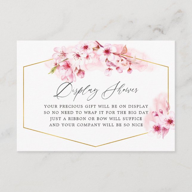 Pink Spring Cherry Blossom Bridal Shower Display Enclosure Card (Front)