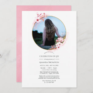 Pink Spring Cherry Blossom Celebration of Life Invitation