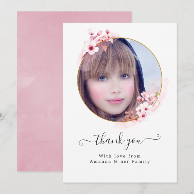 Pink Spring Cherry Blossom Photo Thank You Card (Front/Back)