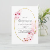 Pink Spring Cherry Blossom Quinceañera Invitation (Standing Front)