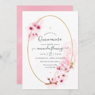 Pink Spring Cherry Blossom Quinceañera Invitation