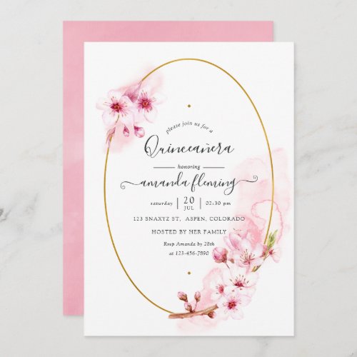 Pink Spring Cherry Blossom Quinceaera Invitation