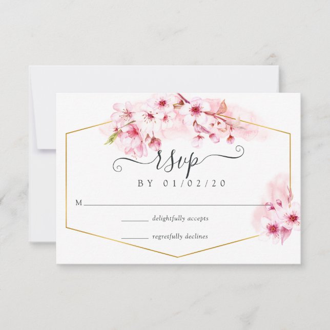 Pink Spring Cherry Blossom Quinceañera RSVP Card (Front)