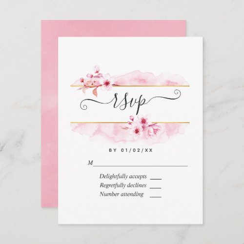 Pink Spring Cherry Blossom Quinceaera RSVP Card