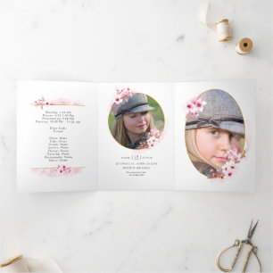 Pink Spring Cherry Blossom Quinceañera Tri-Fold In