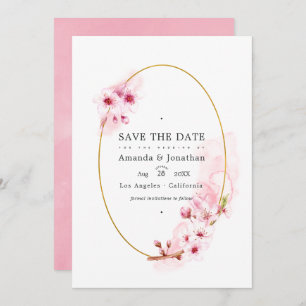 Pink Spring Cherry Blossom Wedding Photo Save The Date