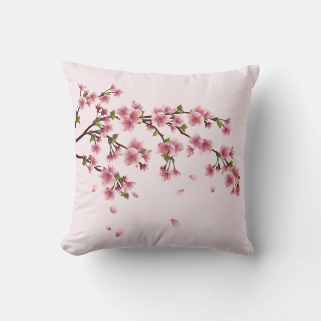 Pink Spring Cherry Blossoms Throw Pillow (Front)