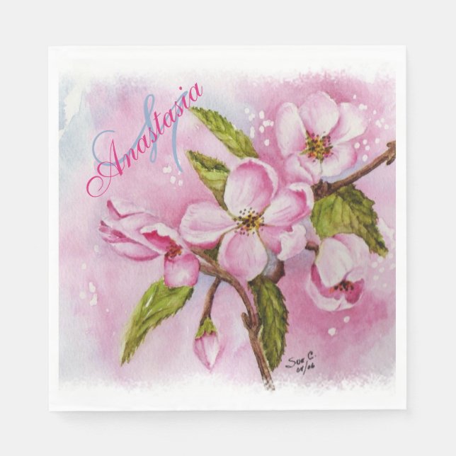 PINK SPRING FLING PARTY MONOGRAM NAPKINS (Front)