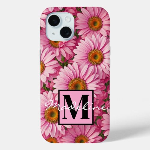 Pink spring floral pink daisies retro pink flowers iPhone 15 case