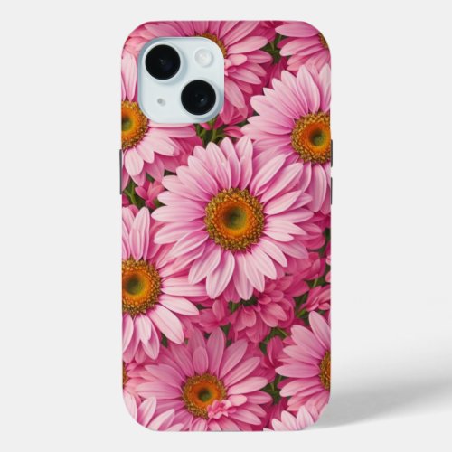 Pink spring floral pink daisies retro pink flowers iPhone 15 case