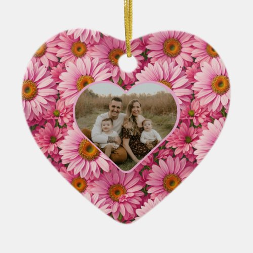 Pink spring floral pink daisies retro pink flowers ceramic ornament