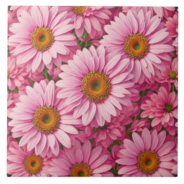 Pink spring floral pink daisies retro pink flowers ceramic tile (Front)