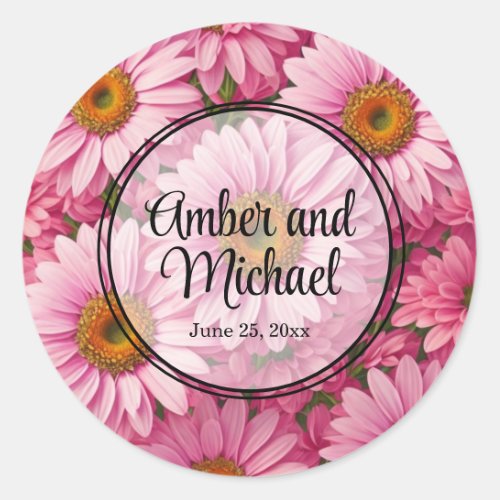 Pink spring floral pink daisies retro pink flowers classic round sticker