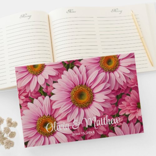 Pink spring floral pink daisies retro pink flowers guest book