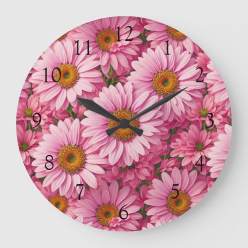 Pink spring floral pink daisies retro pink flowers large clock