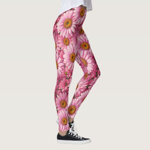 Pink spring floral pink daisies retro pink flowers leggings