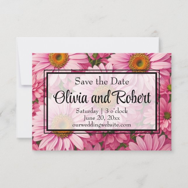 Pink spring floral pink daisies retro pink flowers save the date (Front)