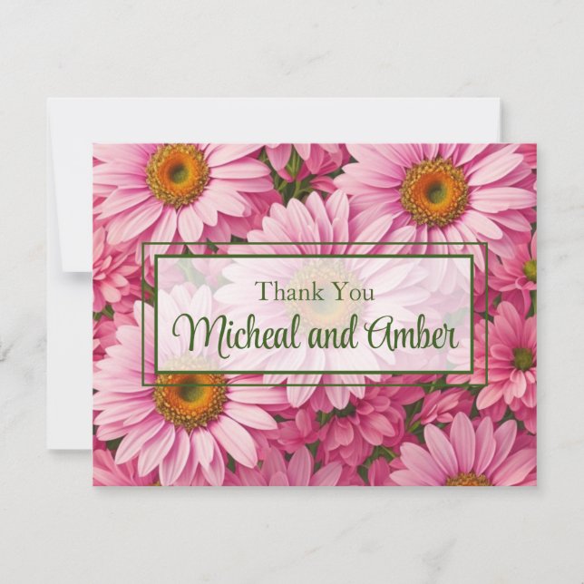Pink spring floral pink daisies retro pink flowers thank you card (Front)