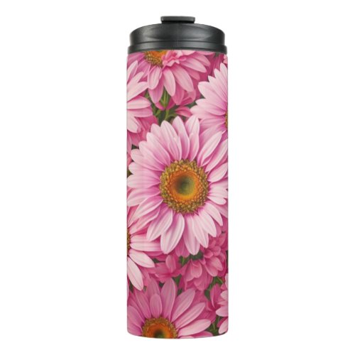 Pink spring floral pink daisies retro pink flowers thermal tumbler