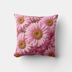 Pink spring floral pink daisies retro pink flowers throw pillow