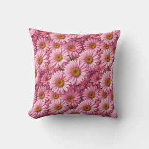 Pink spring floral pink daisies retro pink flowers throw pillow