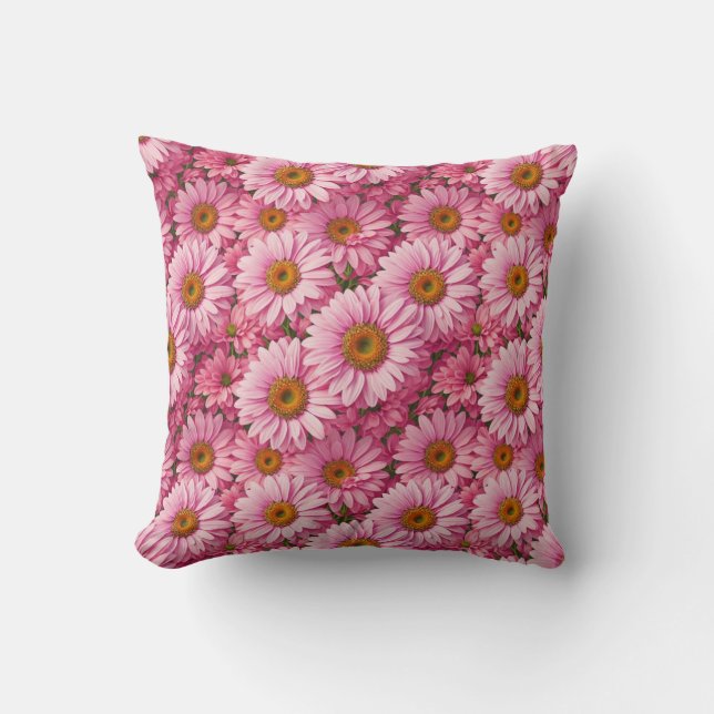 Pink spring floral pink daisies retro pink flowers throw pillow (Front)