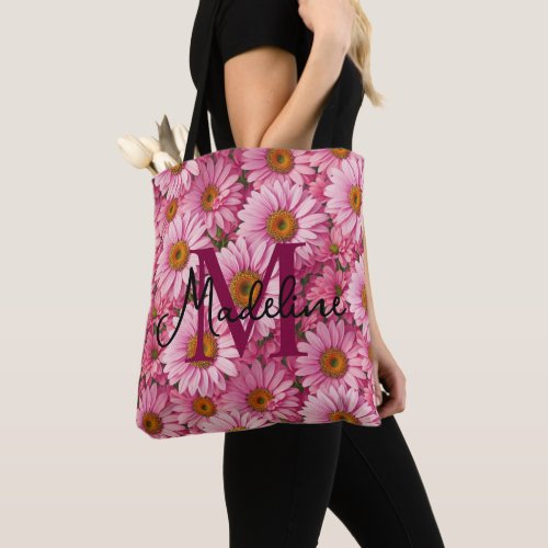 Pink spring floral pink daisies retro pink flowers tote bag