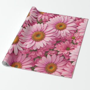 Pink spring floral pink daisies retro pink flowers wrapping paper