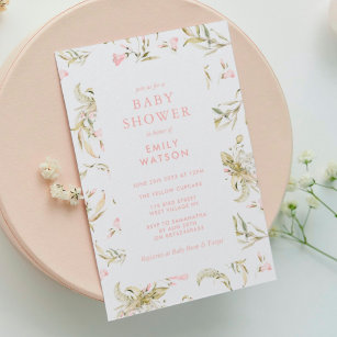 Pink Spring Floral Watercolor Baby Shower Invitation