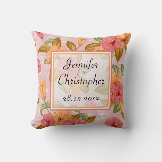 Pink Spring Floral Wedding Memento Throw Pillow (Front)