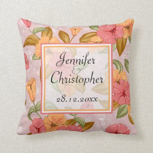 Pink Spring Floral Wedding Memento Throw Pillow