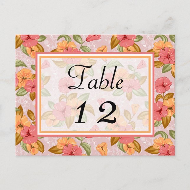 Pink Spring Floral Wedding Table Number (Front)