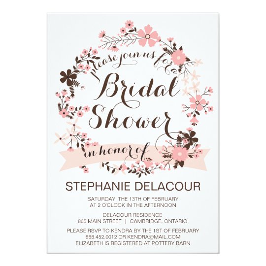 Pink Spring Floral Wreath Bridal Shower Invitation