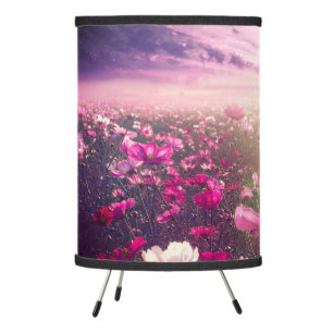 Pink Spring Flower Field & Sunset Tripod Lamp
