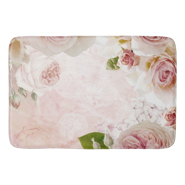 Pink Spring Flower Rose Pastel Collage Bathroom Mat (Front)