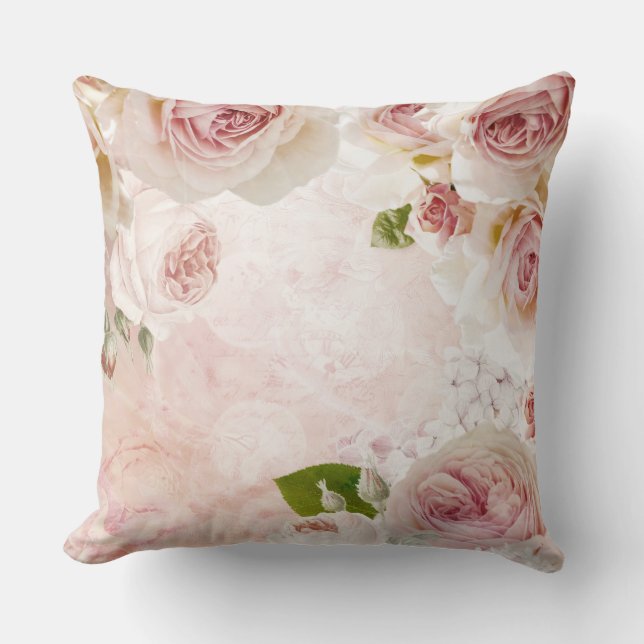 Pink Spring Flower Rose Pastel Collage Throw Pillow (Front)