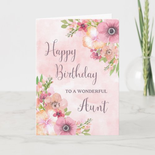 Pink Spring Flowers Aunt Birthday Card