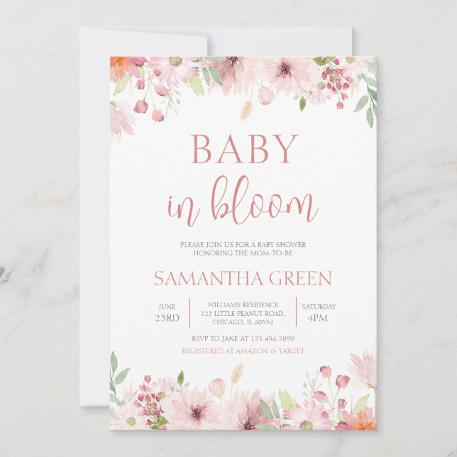 Pink Spring Flowers Baby in Bloom Baby Shower Invitation (Front)