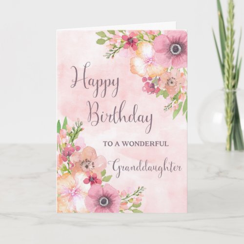 Pink Spring Flowers Granddaughter Birthday Card