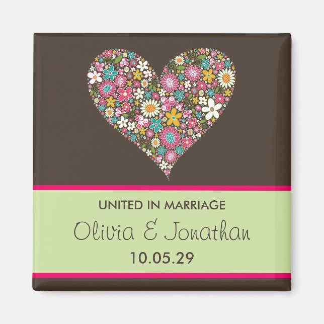 Pink Spring Flowers Heart Save The Date Magnet (Front)
