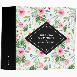 Pink spring flowers pattern 3 ring binder