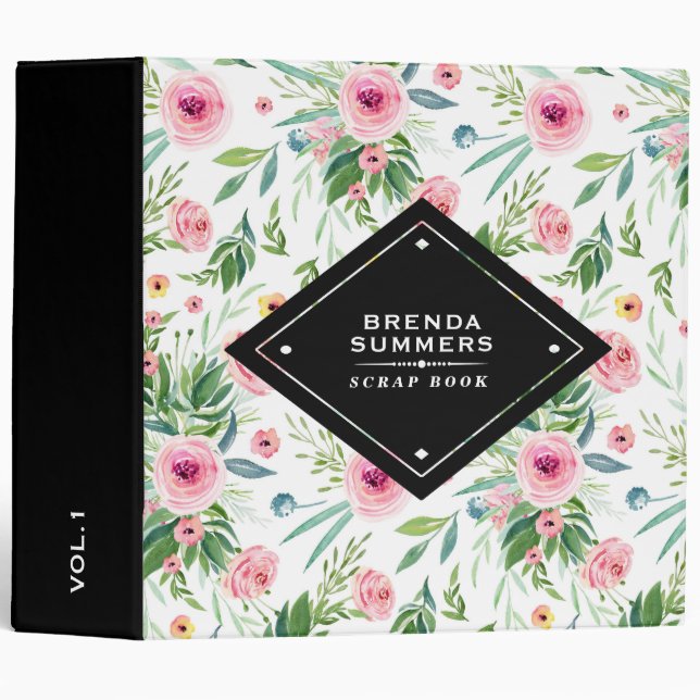 Pink spring flowers pattern 3 ring binder (Front/Spine)