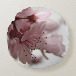 Pink Spring Flowers Round Photo Art Pillow