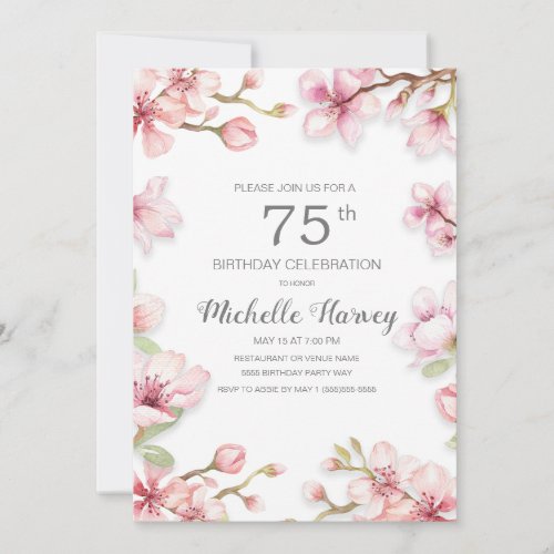 Pink Spring Garden Floral 75th Birthday Party Invitation